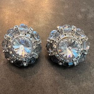 Vintage Diamond, Bead Gemstone Clip-On Earrings